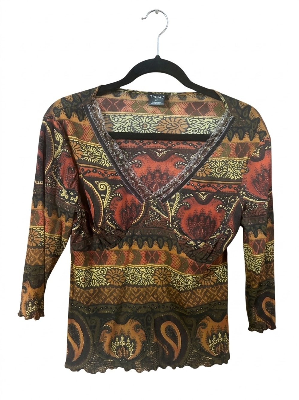 Tribal Top Women’s Rust Multi V-Neck Printed Blouse